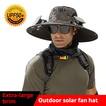 Wide Brim Solar Fan Outdoor Fishing Hat-Solar & USB Charging,Portable Solar Powered Fan Hat - Outdoor Camping, Fishing, Hiking, Sun Protection - Multifunctional, Detachable, for Cycling, Mountaineering, Sunshade