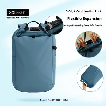 Lightweight travel roll-top backpack with combination lock,